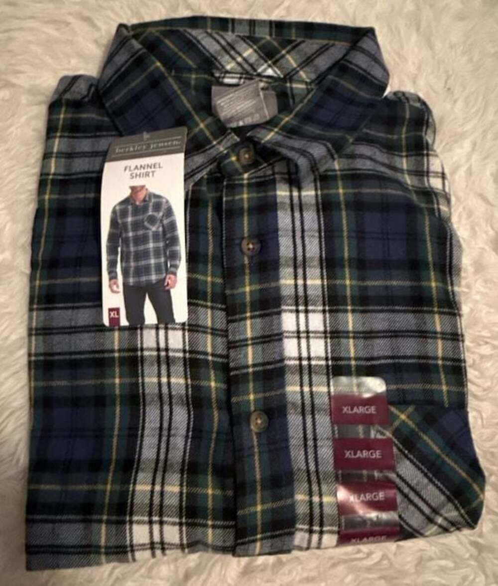 Berkley Jensen Men's Flannel Long Sleeve Plaid Shirt Blue Green XL
